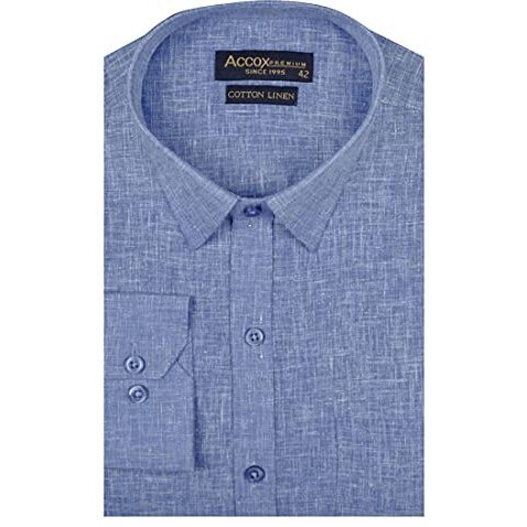 Accox Men's Full/Long Sleeves Formal Regular Fit Cotton Linen Plain Shirt (Gcrfs28_42) Blue