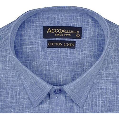 Accox Men's Full/Long Sleeves Formal Regular Fit Cotton Linen Plain Shirt (Gcrfs28_42) Blue