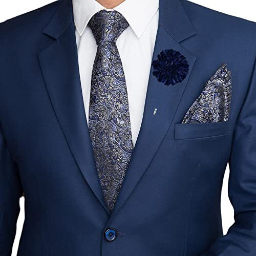 To The Nines Blue Polyester Men's Tie, Pocket Square & Lapel Pin