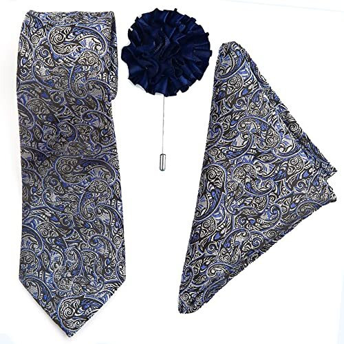 To The Nines Blue Polyester Men's Tie, Pocket Square & Lapel Pin