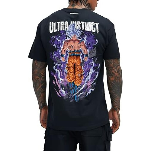 Peaceout Anime Printed Slim Fit T-Shirt, Goku Design, Black, Men's (X-Large, Black)