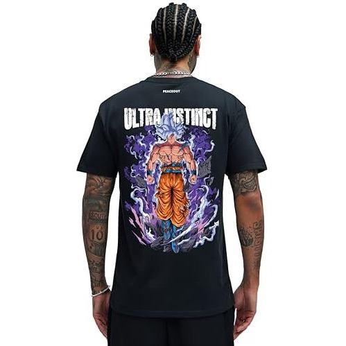 Peaceout Anime Printed Slim Fit T-Shirt, Goku Design, Black, Men's (X-Large, Black)