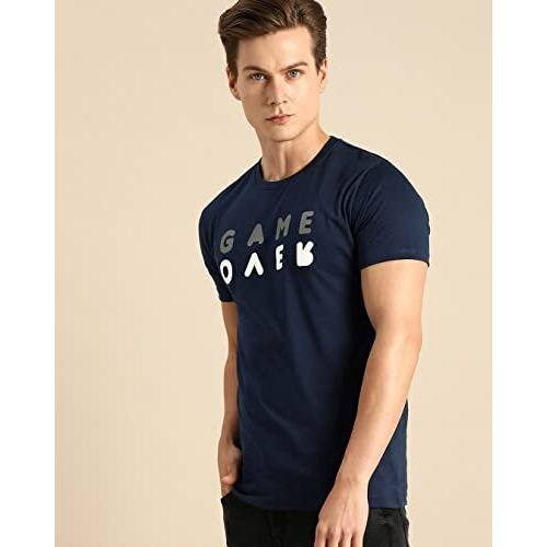 Bewakoof Men's Game Over Printed 100% Cotton T-Shirt - Regular Fit, Round Neck, Half Sleeves Blue