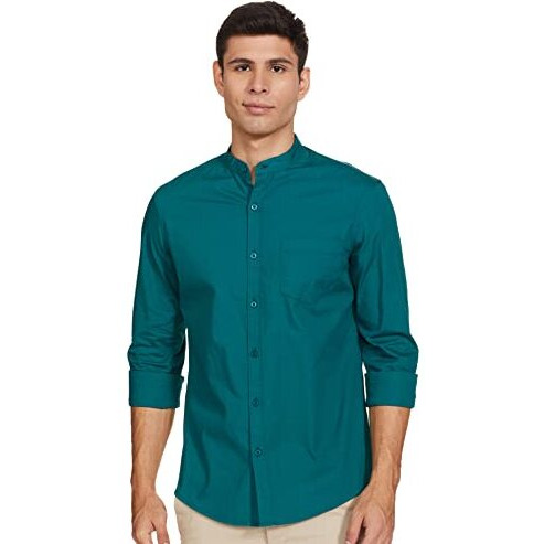 Amazon Brand - Symbol Men's Solid Regular Fit Full Sleeve Cotton Casual Shirt (Aw-Sy-Mcs-1148_Petrol_Large)
