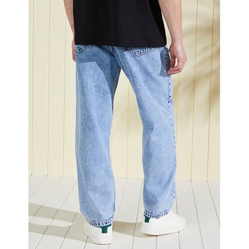 Amazon Brand - Symbol Men's Baggy Jeans (Loose Fit Mid Rise) Ice-Wash 36