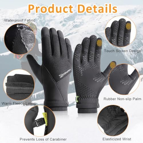 Gustave Winter Gloves For Men - Ski Hand Gloves,Thermal Fleece-Lined,Touchscreen Compatible Anti-Slip Silicone Grip Waterproof Windproof Snow Ski Cycling Running Sports Xl