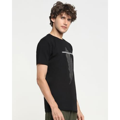 Bewakoof Men's Printed 100% Cotton T-Shirt - Regular Fit, Round Neck, Half Sleeves Black