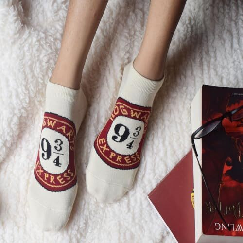 Balenzia X Harry Potter Hogwarts Crest & Hogwarts Express Lowcut Socks For Women | Made With Cotton And Spandex Lowcut Ankle Socks For Women (Pack Of 2)- Cream