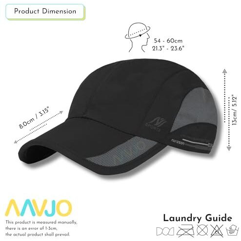 Aavjo Polyester Quick Dry Baseball Cap Hat Topi For Men Women L Beach Cricket Sports Running Cap (Black)