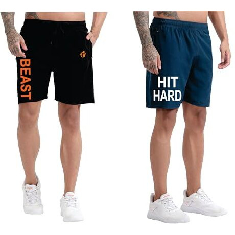 Blue Star Shark Men's Combo Shorts | Sports And Gym Shorts For Running, Training, And Everyday Wear | Lightweight And Comfortable Activewear Shorts With Pockets, Black, L