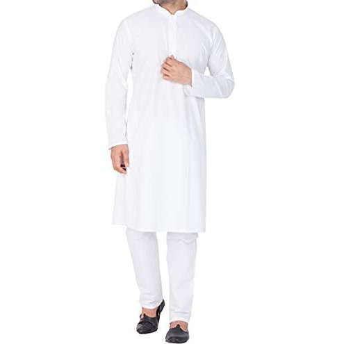 Vastramay Men's White Cotton Blend Kurta Pyjama Set, Elegant Ethnic Wear For Republic Day, Festive Celebrations, Weddings, And Everyday Comfort