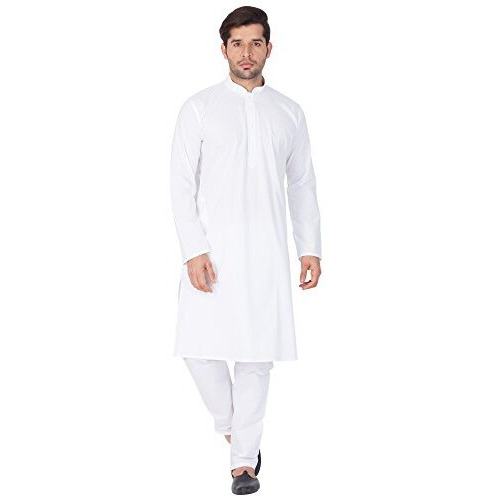 Vastramay Men's White Cotton Blend Kurta Pyjama Set, Elegant Ethnic Wear For Republic Day, Festive Celebrations, Weddings, And Everyday Comfort