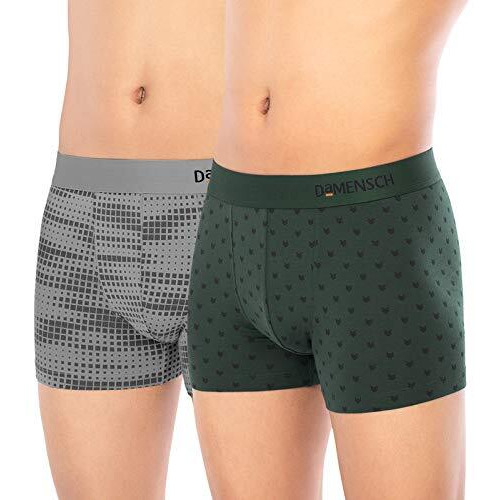 Damensch Men Deo-Soft Supima Modal Trunks-Pack Of 2-Dashed Silver, Darted Green-Medium