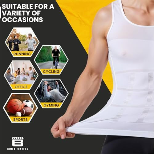 Btag Mens Slimming Body Shaper Vest, Stretchable Tummy Tucker Tank Top (White_2Xl)