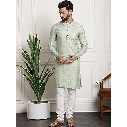 Sojanya (Since 1958 Timeless Elegance-Pista Green Kurta & Cream Nehru Jacket For The Festive Season