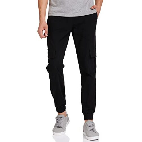 Amazon Brand - Symbol Men's Stretchable Cargo Jogger Pants | Chinos | Casual Mid Rise Trousers (Slim Fit) (Black_38)