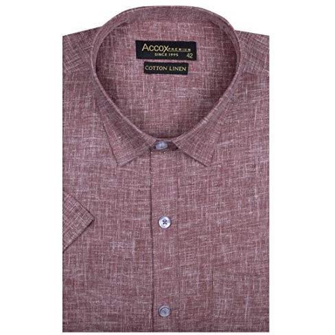Accox Men's Half Sleeves Formal Regular Fit Cotton Linen Shirt(Gc312_46) Maroon