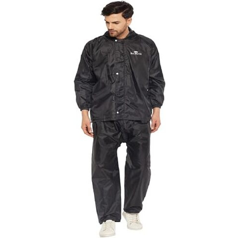 Ben Martin Polyester Rain Coat For Men - Casual Style Waterproof Rainsuit For Bike Riding - Black, Size 2Xl