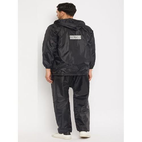 Ben Martin Polyester Rain Coat For Men - Casual Style Waterproof Rainsuit For Bike Riding - Black, Size 2Xl