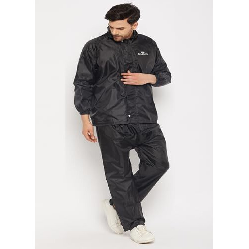 Ben Martin Polyester Rain Coat For Men - Casual Style Waterproof Rainsuit For Bike Riding - Black, Size 2Xl