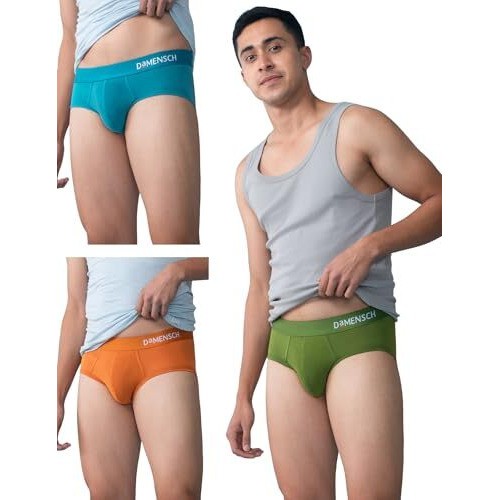 Damensch Men Deo-Soft Supima Modal Briefs-Pack Of 3-Gold Flame, Cactus, Ocean Depths-Large