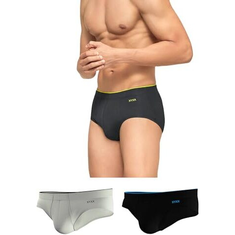 Xyxx Men's Underwear Uno Intellisoft Antimicrobial Micro Modal Brief Pack Of 3 (Coral Grey  Black  Heather Grey L)