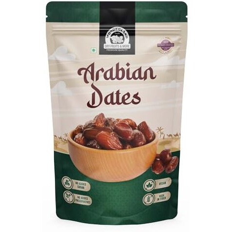Wonderland Foods (Device) 500 Gram Premium Arabian Fresh Dates Soft And Chewy Texture Khajur, Khajoor, No Preservatives, No Added Sugar, Rich In Iron, Fibre & Vitamins, Whole