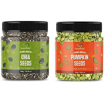 Greenfinity Raw Chia Seeds 300G + Raw Pumpkin Seeds 250G  Immunity-Boosting, Nutrient-Rich Snack Combo For A Healthy Diet And Weight Management