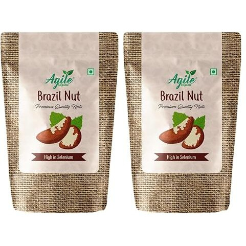 Agile Organic Jumbo Brazil Nuts 400 Grams Pouch (2 Pack Of 200 Gram)-Whole,Raw & Unsalted|Immunity Boosting|Rich In Selenium & Magnesium|Brazilnut 400G Brazilian Nuts|Rich In Selenium|Product Of Peru]