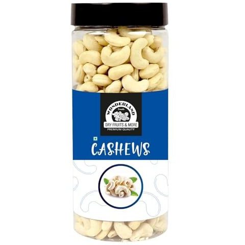 Wonderland Foods 500G Mangalore Cashews Kaju W320 Jar Dry Fruit Whole Cashew W320, Whole Cashew Nut, Gluten & Gmo-Free, Delicious & Healthy Nuts