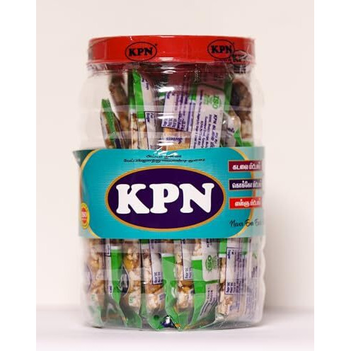 Kpn Kovilpatti Kadalai Mittai Chikki Candy 30 Pieces Jar - Burfi - 600 Grams - Individual Pack, Peanut