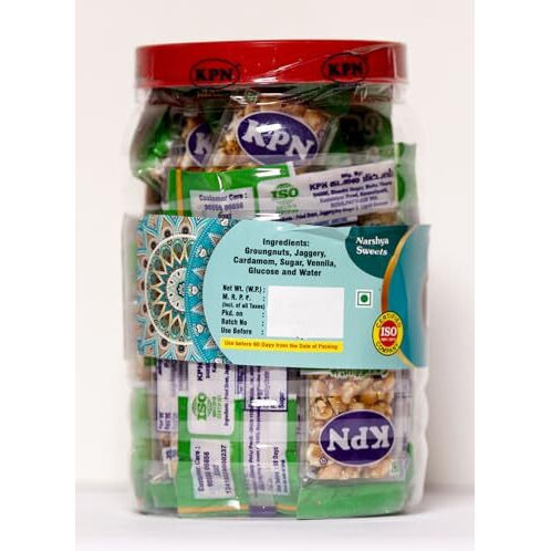 Kpn Kovilpatti Kadalai Mittai Chikki Candy 30 Pieces Jar - Burfi - 600 Grams - Individual Pack, Peanut