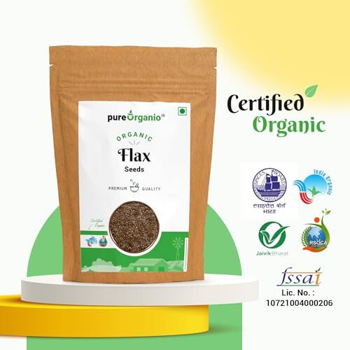 Pure Organio Organic Flax Seeds - Nutritious Alsi Seed For Hair Growth, Ideal For A Healthy Diet, Seeds For Eating, Omega-3 Rich Superfood, Npop Organic Certified (Flax Seeds, 350 Gm)