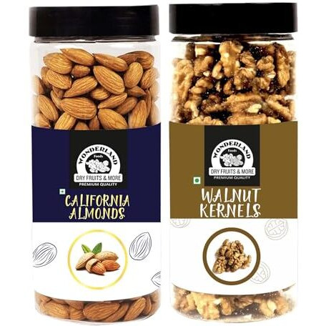 Wonderland Foods 850G Dry Fruits Combo Np Almond 500G & Walnut Kernel 350G Jar