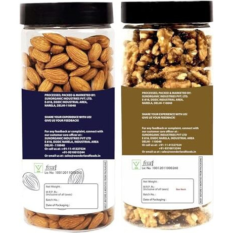 Wonderland Foods 850G Dry Fruits Combo Np Almond 500G & Walnut Kernel 350G Jar