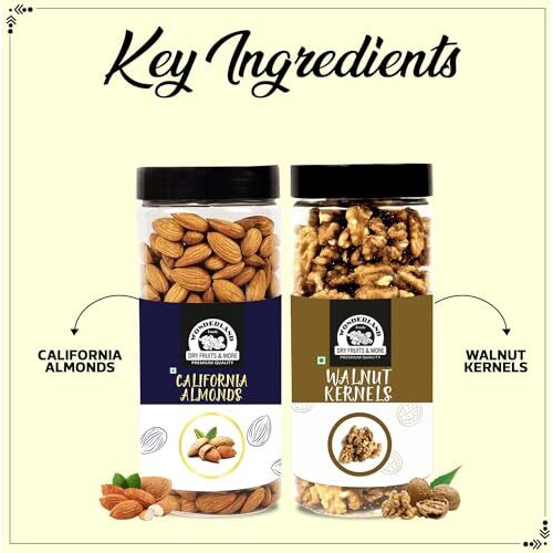 Wonderland Foods 850G Dry Fruits Combo Np Almond 500G & Walnut Kernel 350G Jar