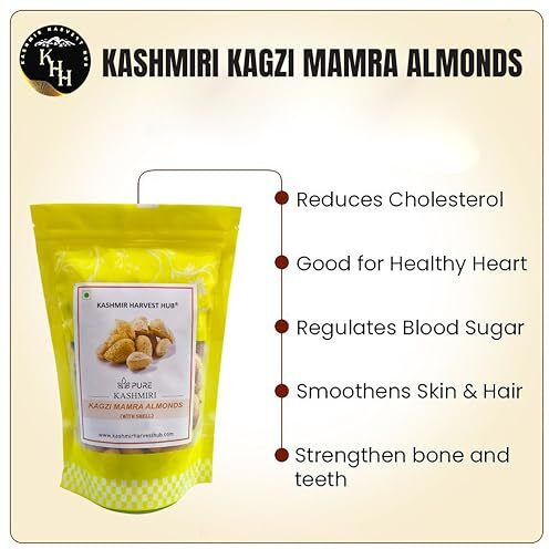 Kashmir Harvest Hub Kashmiri Kagzi Mamra Almonds With Paper Shell - 500G | 100% Natural & Premium Badam In Shell | Pure & Authentic | High In Fibre | Boost Immunity | Organic | A++ Grade | Direct From Kashmir (Pack Of 1)