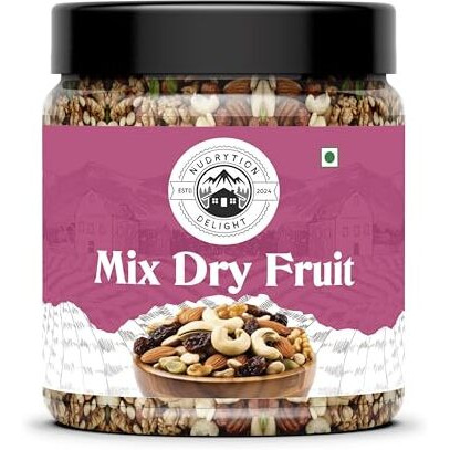 Nudrytion Delight Premium Mix Dry Fruits | Cashews, California Almonds, Raisins Black And Yellow, Black Dates & Many More | Nutritious & Healthy Snack | 100% Natural | Dry Fruits 500Gm