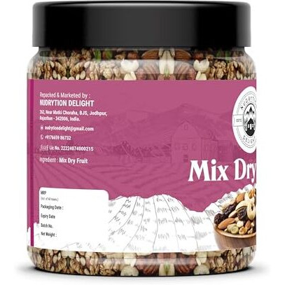 Nudrytion Delight Premium Mix Dry Fruits | Cashews, California Almonds, Raisins Black And Yellow, Black Dates & Many More | Nutritious & Healthy Snack | 100% Natural | Dry Fruits 500Gm