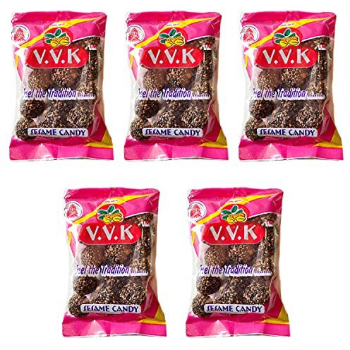 V.V.K.Sweets Kovilpatti Black Sesame Candy Balls | Karuppu Ellu Urundai | Pack Of 5 X 70Gm (10 Pieces In Each Pack)