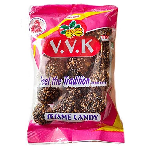 V.V.K.Sweets Kovilpatti Black Sesame Candy Balls | Karuppu Ellu Urundai | Pack Of 5 X 70Gm (10 Pieces In Each Pack)