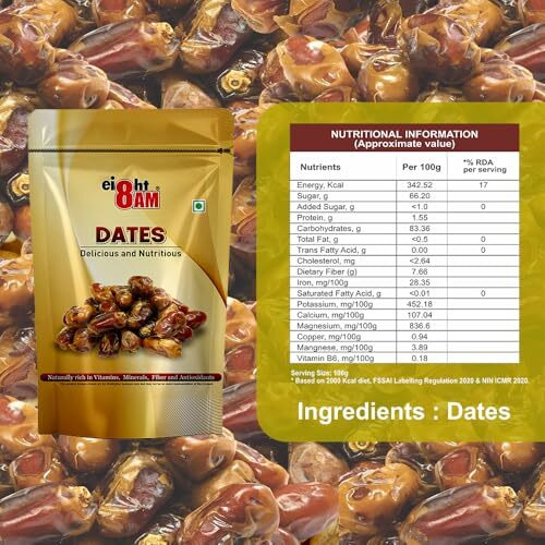 8Am Dates, 480G, Premium Khajoor, Khajur Dry Fruit, Healthy & Nutritious Snack, Rich In Vitamins & Minerals, Fiber & Antioxidants, Natural Sweetener