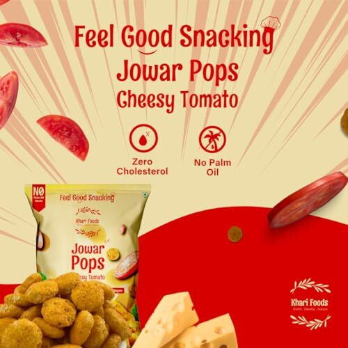 Khari Foods Jowar Pops, Cheese Tomato Flavoured, No Palm Oil, No Maida, Millet Goodness, Fibre Rich, Zero Cholestrol, Baked Gluten Free Vegan Snacks For Kids, Adults (50G X 4)