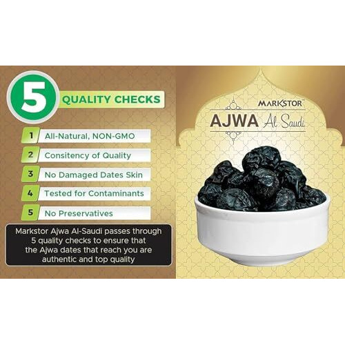 Markstor Fresh Seedless Ajwa Al-Saudi - Finest Ajwa Dates - 1Kg Pack | Khajur Of Madina, Saudi Arabia - 1 Kg [500G X 2]
