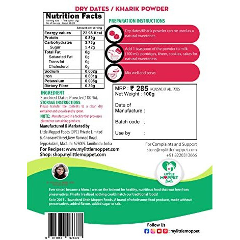 Little Moppet Foods Sun Dried Dates/Kharik Powder - 100G