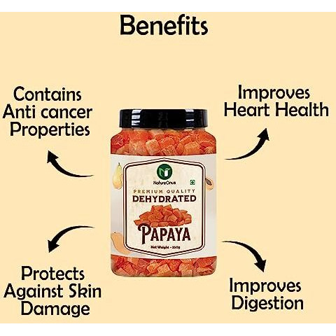 Natureonus Premium Dehydrated Papaya 350Gms | Dried Papaya | Dry Papaya | Sweet & Tasty Dehydrated Tropical Dry Fruit Snacks | Healthy Snack | Dietary Fiber And Natural Antioxidants | Premium Dried Fruits