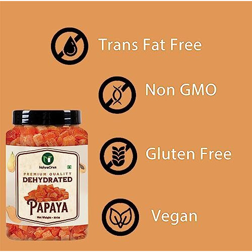 Natureonus Premium Dehydrated Papaya 350Gms | Dried Papaya | Dry Papaya | Sweet & Tasty Dehydrated Tropical Dry Fruit Snacks | Healthy Snack | Dietary Fiber And Natural Antioxidants | Premium Dried Fruits