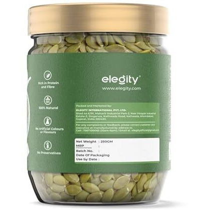 Elegity Pumpkin Seeds 250 Gm | Nutrient Packed Snack | Healthy Plant-Based Diet | Premium Keto Seeds With Fiber & Protein | Ideal For Weight Management | All-Day Snacking | Fresh And Crunchy