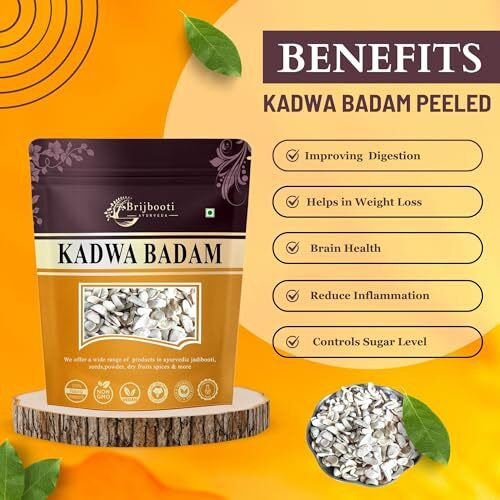 Brijbooti Kadwa Badam Peeled - Sugar Badam Giri - Sky Fruit - Diabetes Bitter Almonds (50 Gr)