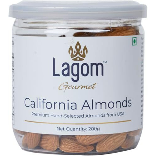 Lagom Gourmet California Almonds 200G | All Natural | No Preservatives | No Additives | Gluten Free | Vegan | Plant Based | Non Gmo | Nuts Dry Fruits | Badam
